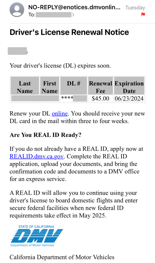 EmailでDMVからの更新お知らせを受け取ってみた！ | Eco Drive Auto Sales & Repair