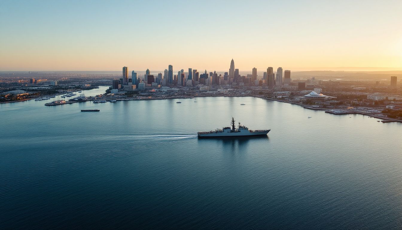 サンディエゴ湾と海軍艦艇の風景