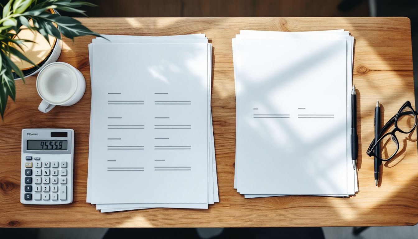 福利厚生の条件を比較する書類と電卓