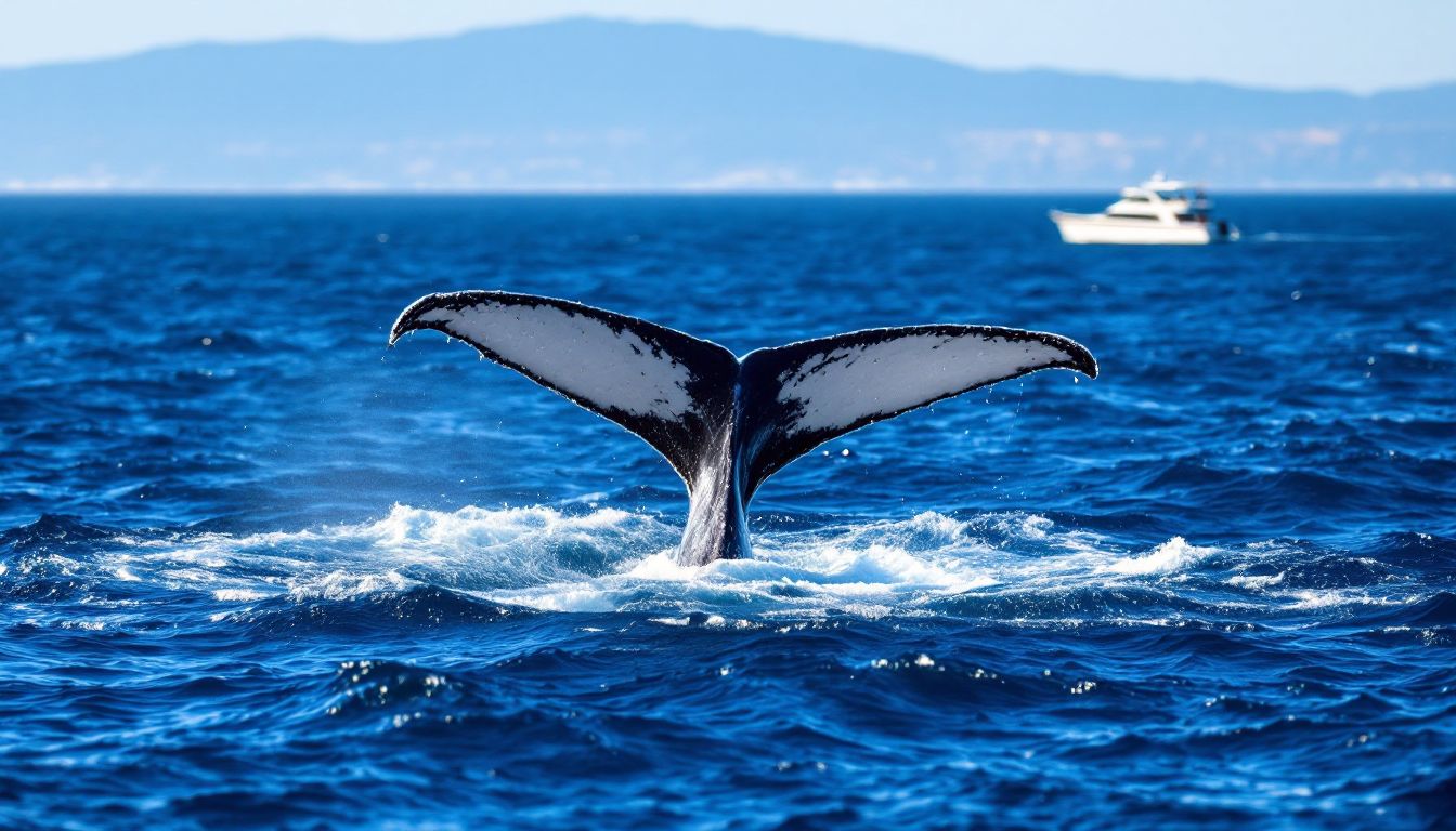 クジラの尾びれが海面に上がるイメージ