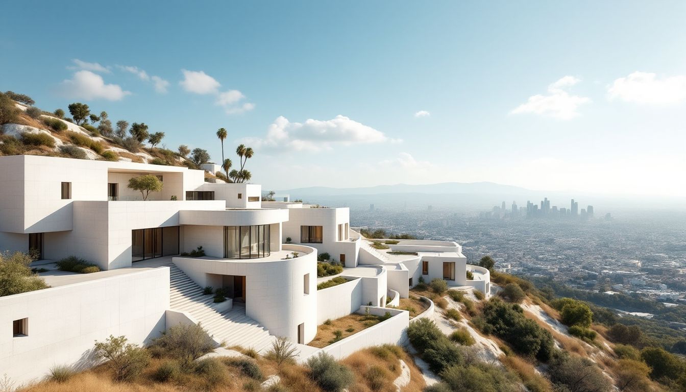 Getty Centerの丘上に建つ白い建築群